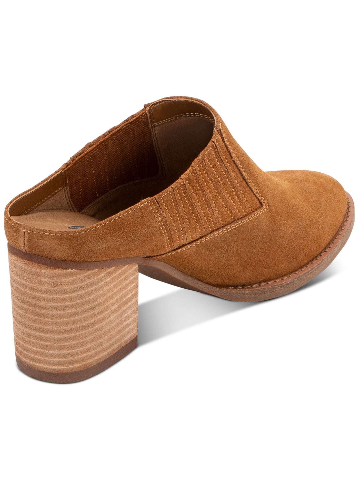 AQUA COLLEGE Womens Brown Stretch Gore Aquaprotect� Waterproof Cushioned Nan Round Toe Block Heel Slip On Leather Heeled Mules Shoes 7 M