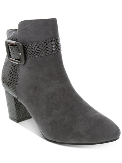 KAREN SCOTT Womens Gray Scale Pattern Buckle Accent Ivyy Almond Toe Block Heel Zip-Up Booties 5 M