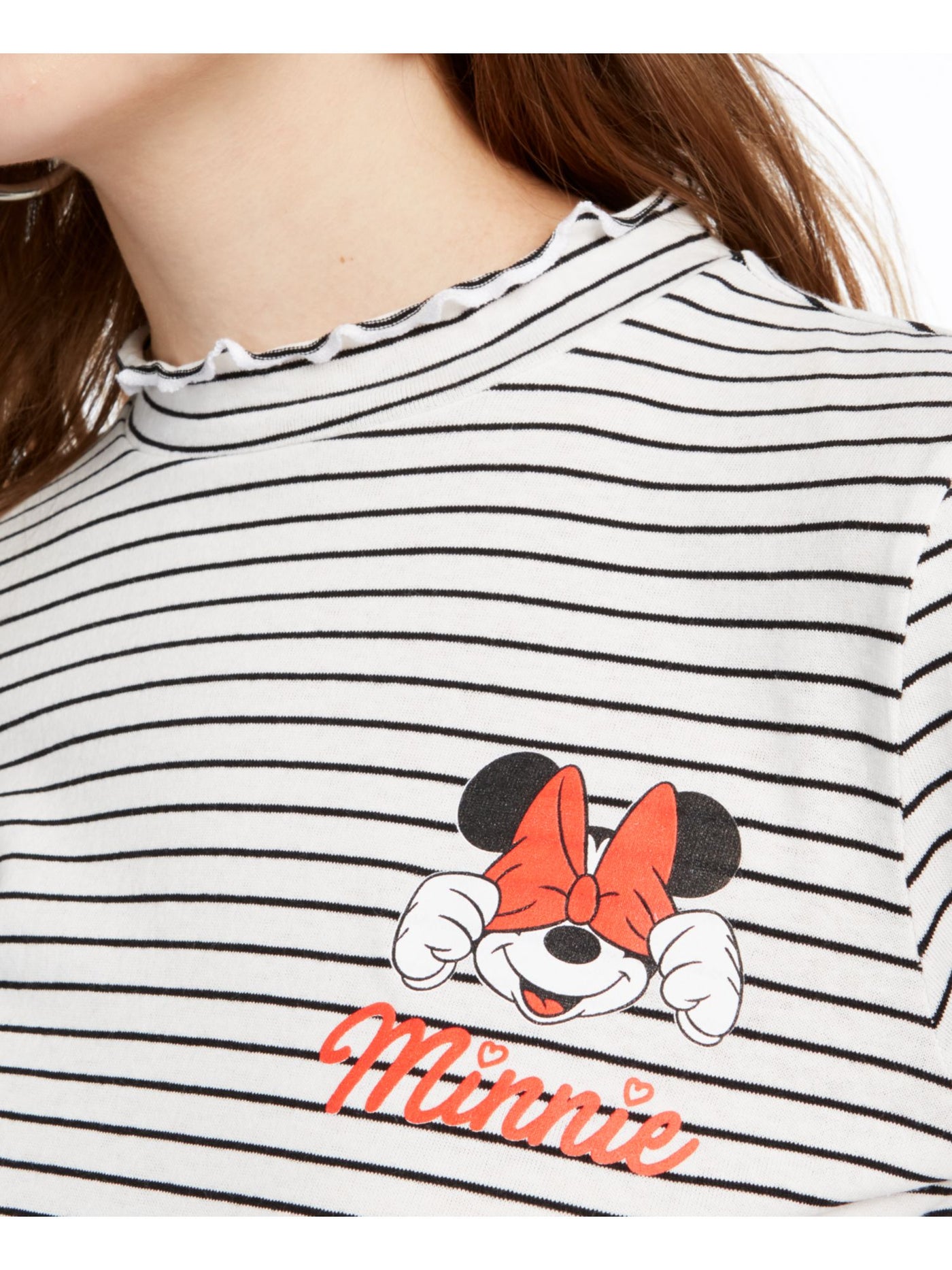 DISNEY Womens White Striped Long Sleeve Crew Neck Top Juniors XL