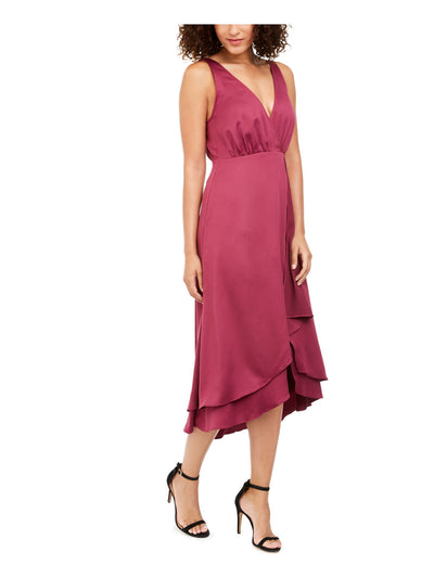 FRENCH CONNECTION Womens Purple Zippered Sleeveless V Neck Below The Knee Evening Fit + Flare Dress 6