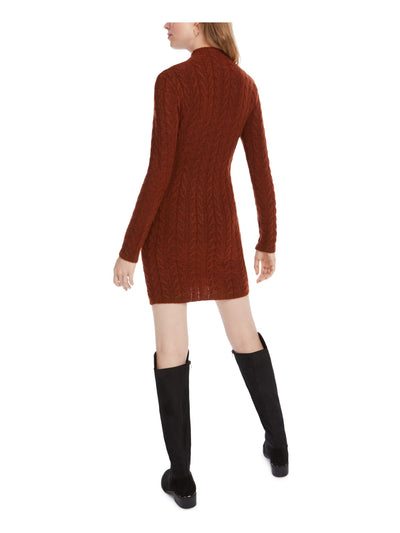 Kit + Sky Womens Orange Long Sleeve Cowl Neck Below The Knee Body Con Dress L