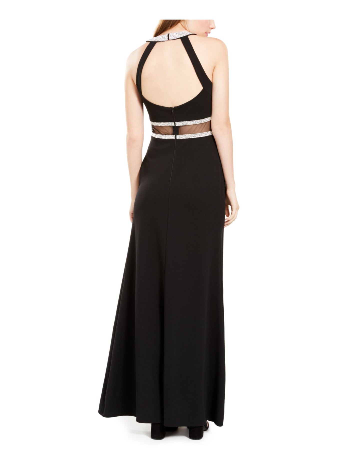 SEQUIN HEARTS Womens Slitted Sleeveless Halter Full-Length Formal Fit + Flare Dress