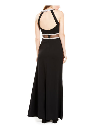 SEQUIN HEARTS Womens Slitted Sleeveless Halter Full-Length Formal Fit + Flare Dress