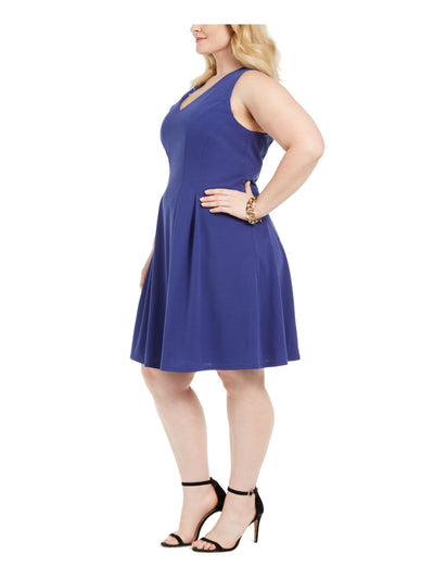 TEEZE ME Womens Blue Sleeveless V Neck Knee Length Wear To Work Fit + Flare Dress 14