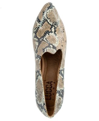 LUCCA LANE Womens Beige Snakeskin Cushioned Asymmetrical Yalexis Pointed Toe Stiletto Slip On Leather Pumps Shoes 5.5 M