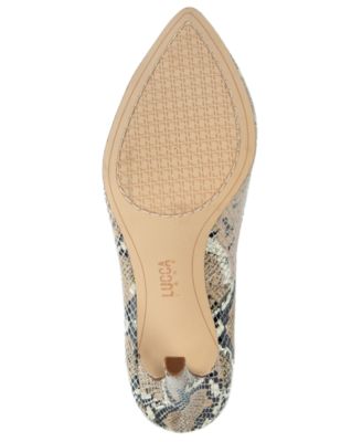 LUCCA LANE Womens Beige Snakeskin Cushioned Asymmetrical Yalexis Pointed Toe Stiletto Slip On Leather Pumps Shoes M