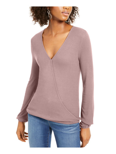 INC Womens Textured Long Sleeve V Neck Top