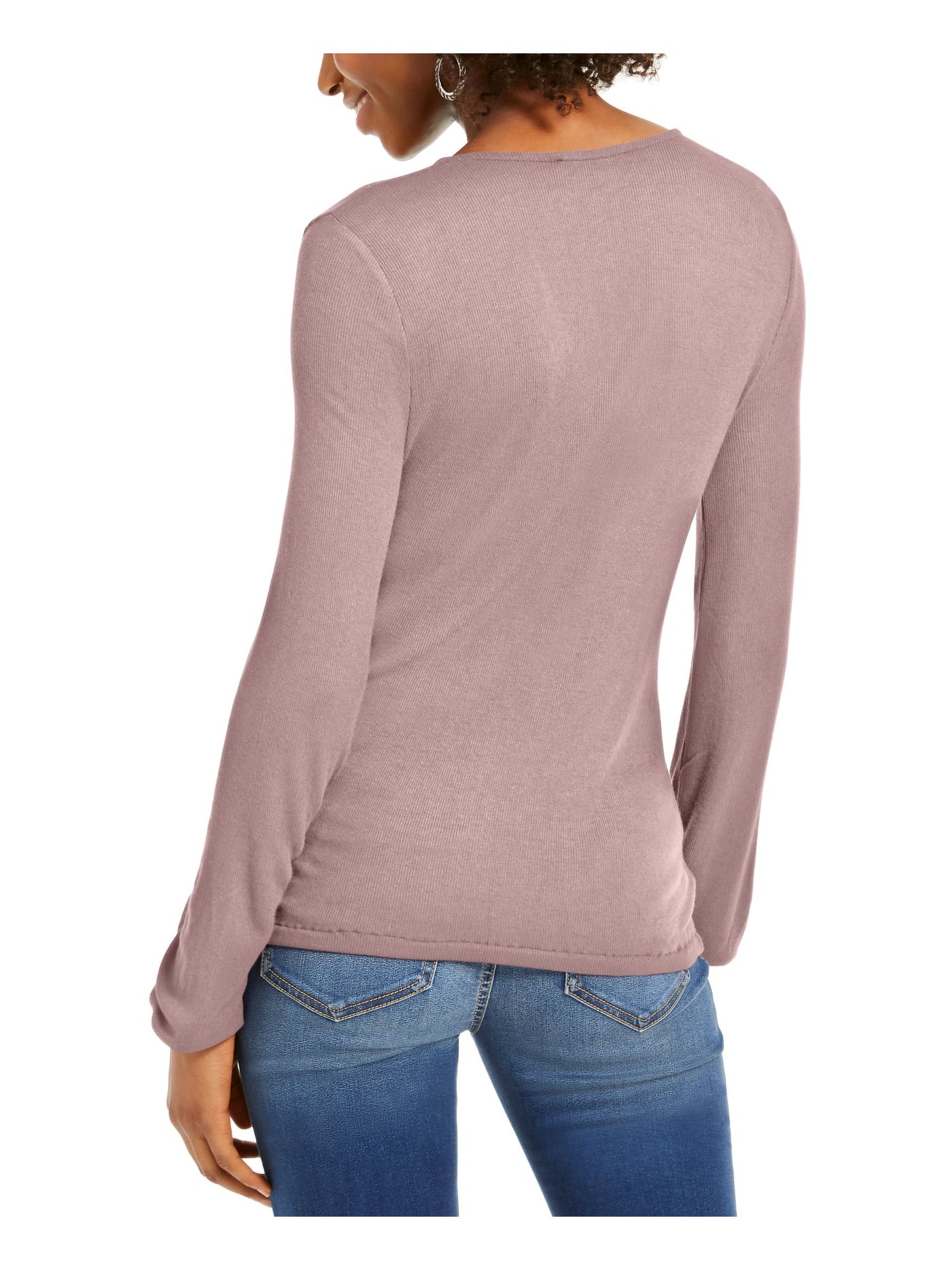 INC Womens Textured Long Sleeve V Neck Top