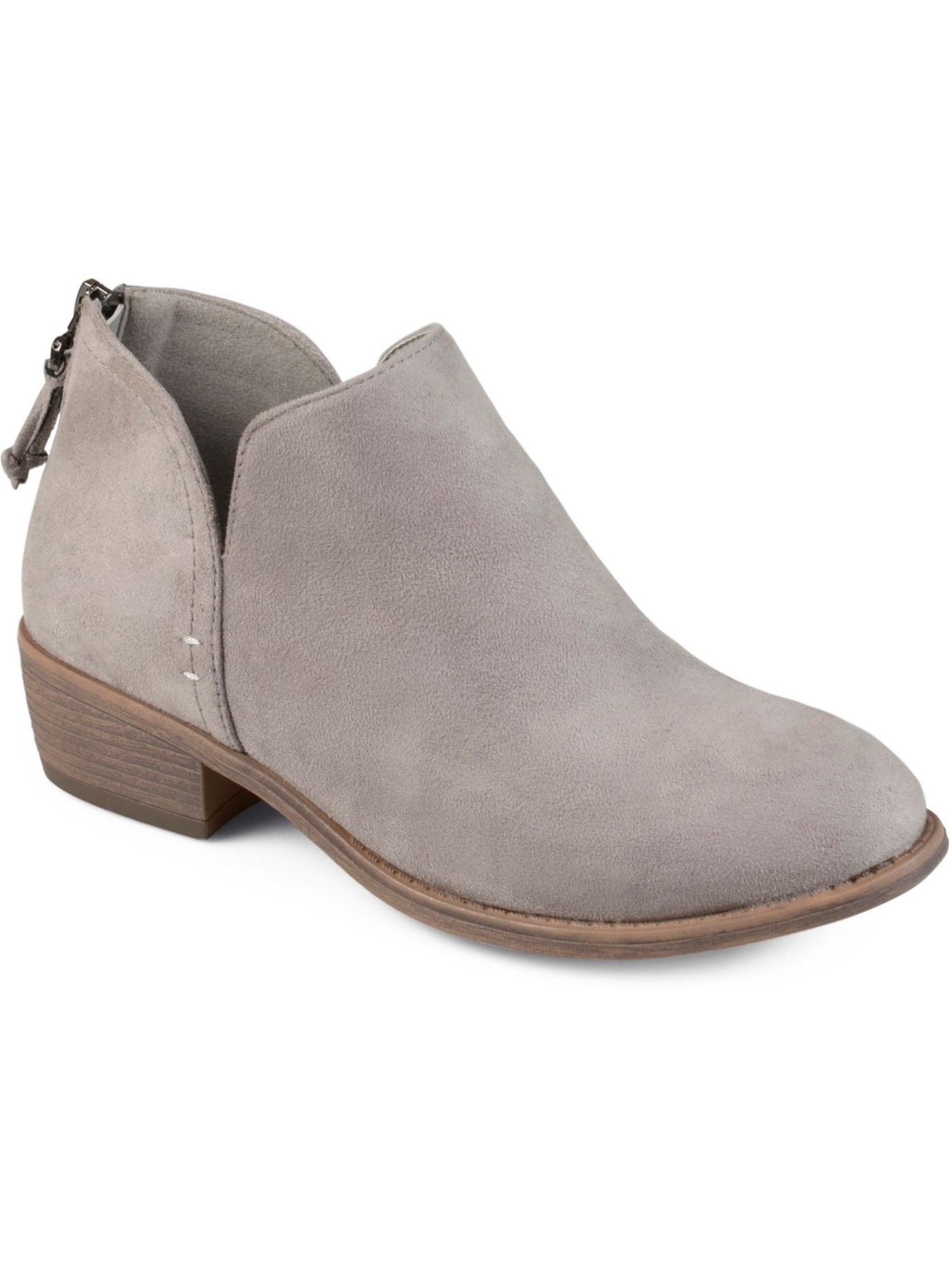JOURNEE COLLECTION Womens Gray V-Notched Padded Livvy Round Toe Block Heel Zip-Up Booties 7.5 M