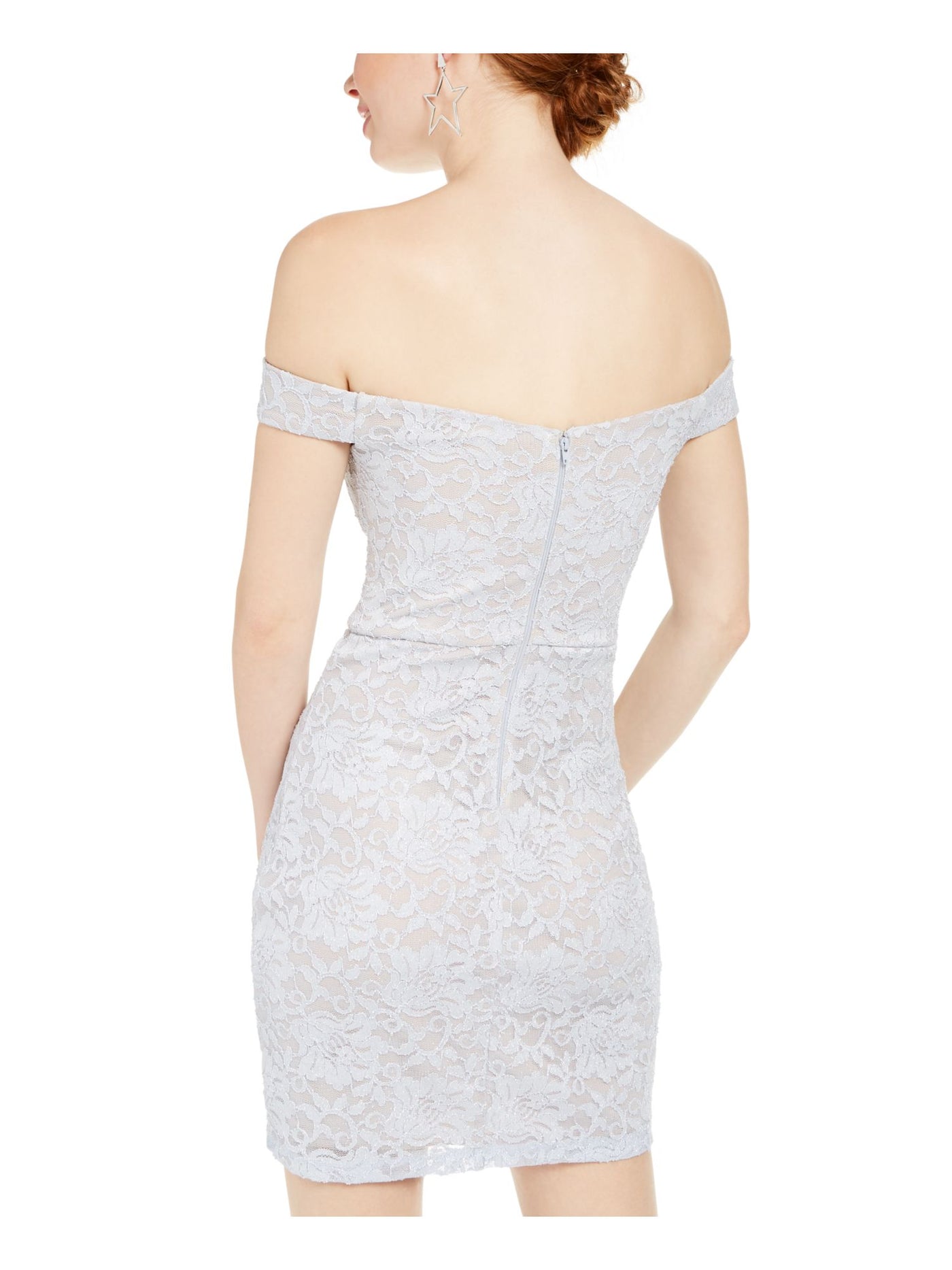 MY MICHELLE Womens Silver Floral Short Sheath Cocktail Dress Size: 13