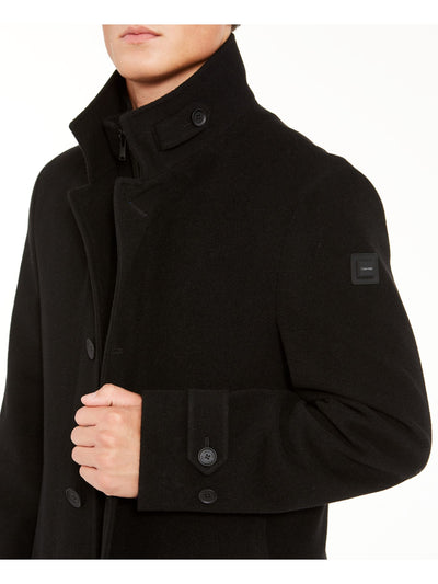 CALVIN KLEIN Mens Black Single Breasted, Wool Blend Overcoat 38R