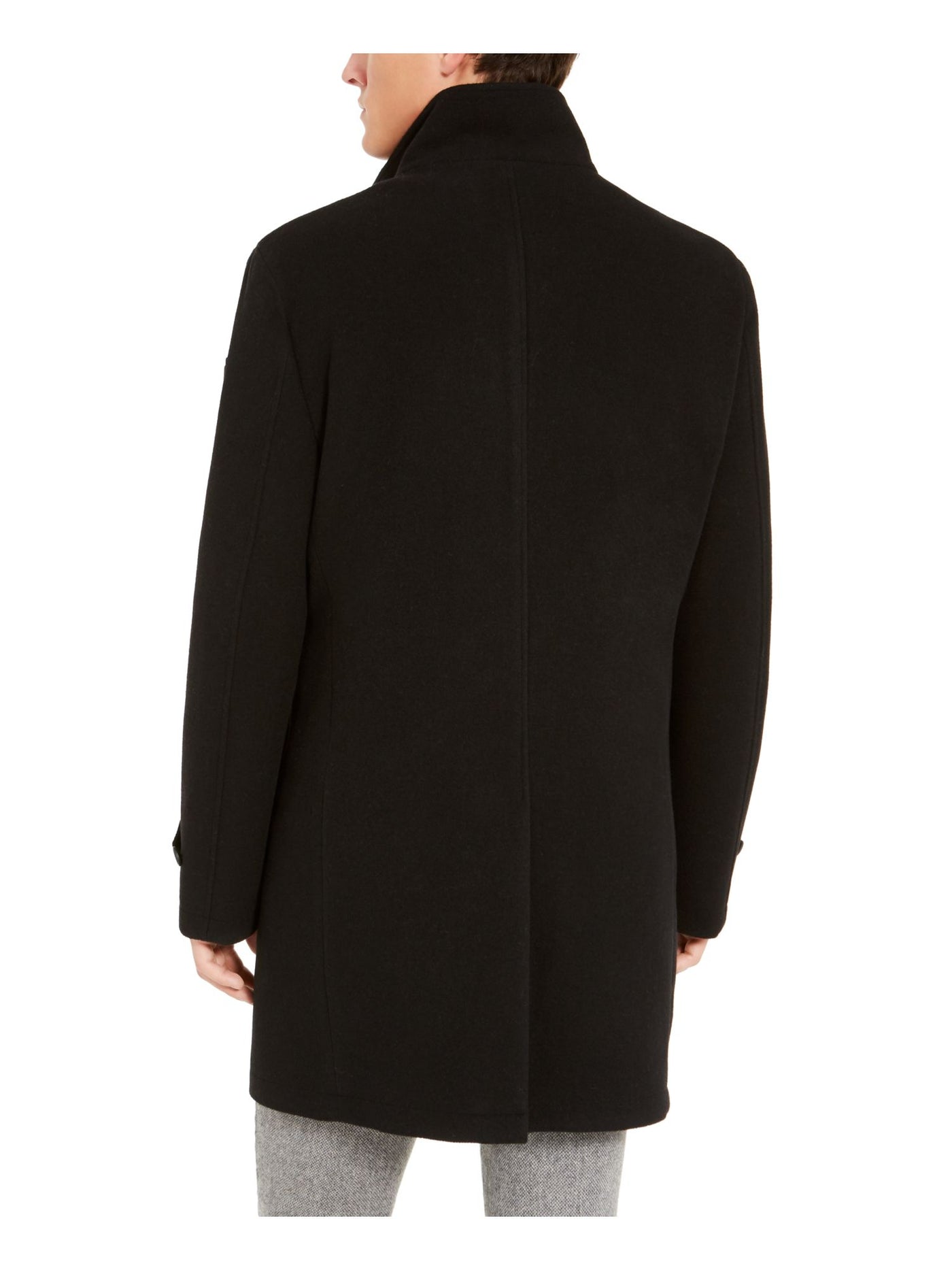 CALVIN KLEIN Mens Black Single Breasted, Wool Blend Overcoat 38R