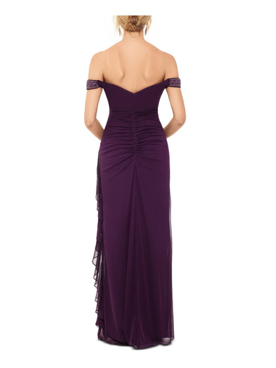 B&A  BY BETSY & ADAM Womens Purple Ruched Cap Sleeve Off Shoulder Maxi Evening Sheath Dress 14