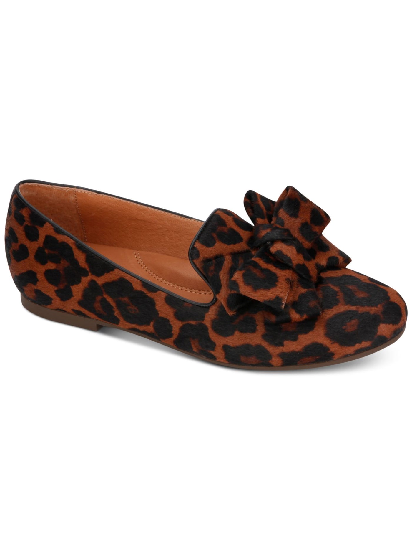 GENTLE SOULS KENNETH COLE Womens Brown Leopard Print Notched Bow Accent Padded Eugene Round Toe Slip On Leather Loafers Shoes 10 M