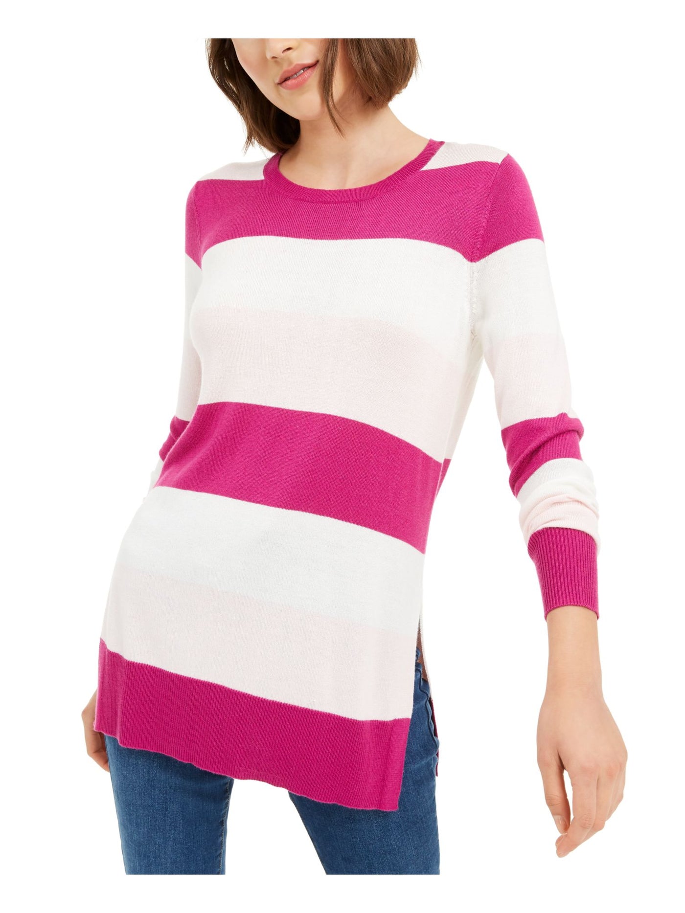 MAISON JULES Womens Pink Color Block Long Sleeve Jewel Neck Sweater Size: XL