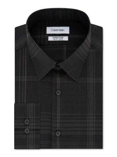 CALVIN KLEIN Mens Black Pinstripe Collared Slim Fit Stretch Dress Shirt L 16- 32/33