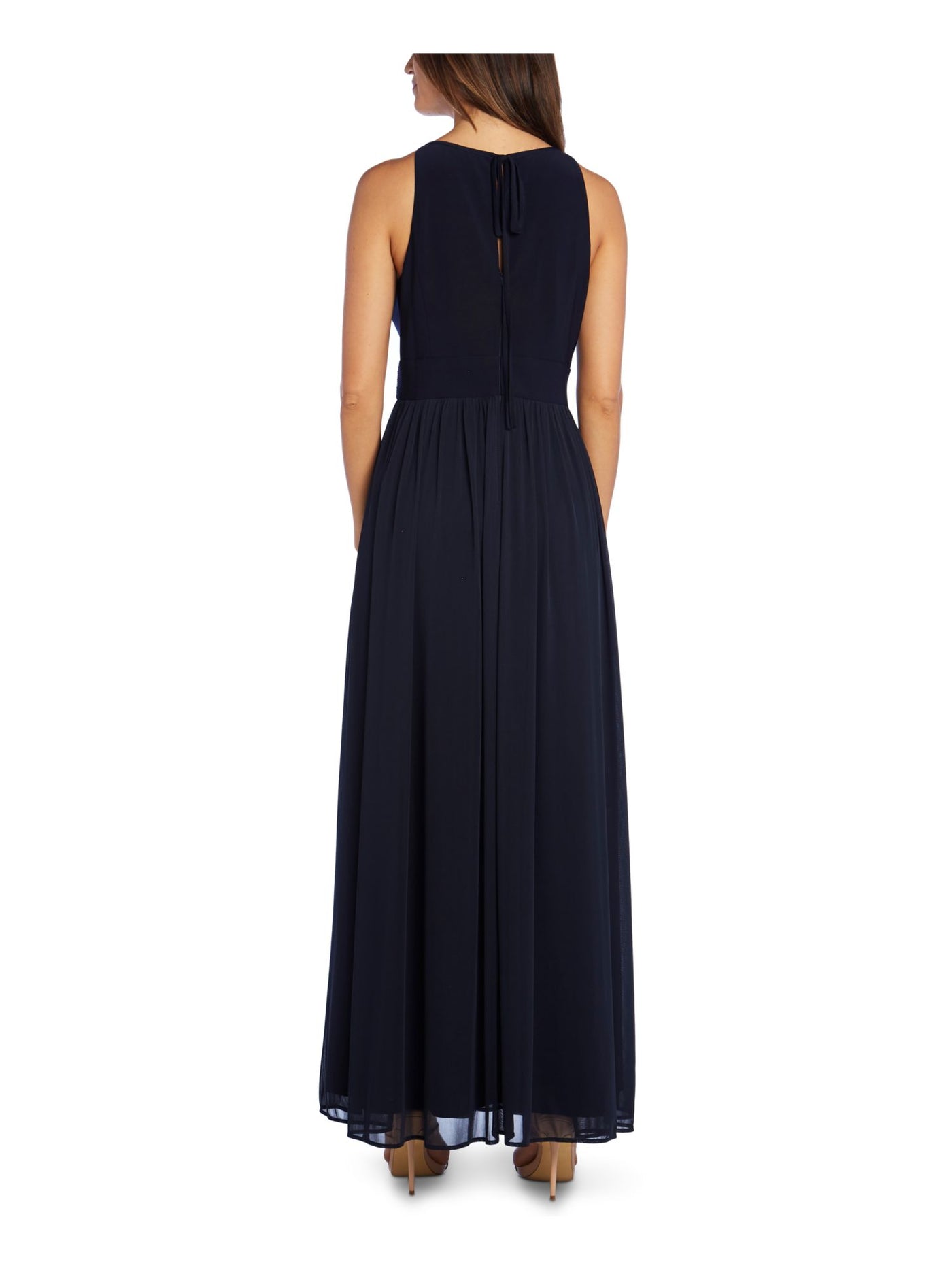 R&M RICHARDS Womens Navy Rhinestone Sleeveless Keyhole Maxi Formal Fit + Flare Dress 12