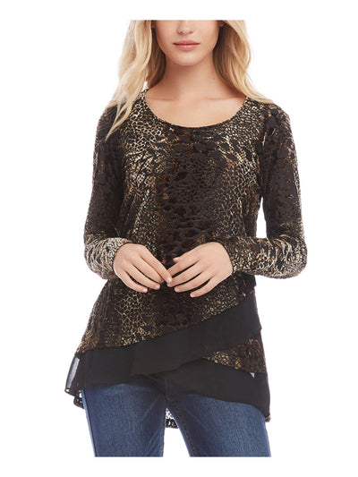 KAREN KANE Womens Brown Animal Print Long Sleeve Scoop Neck Top M