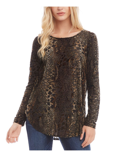 KAREN KANE Womens Brown Animal Print Long Sleeve Scoop Neck Top M