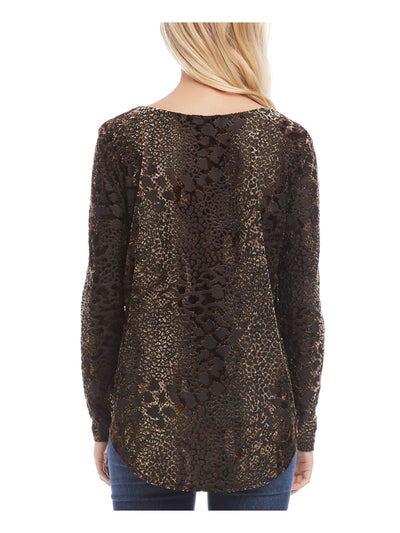 KAREN KANE Womens Brown Animal Print Long Sleeve Scoop Neck Top M