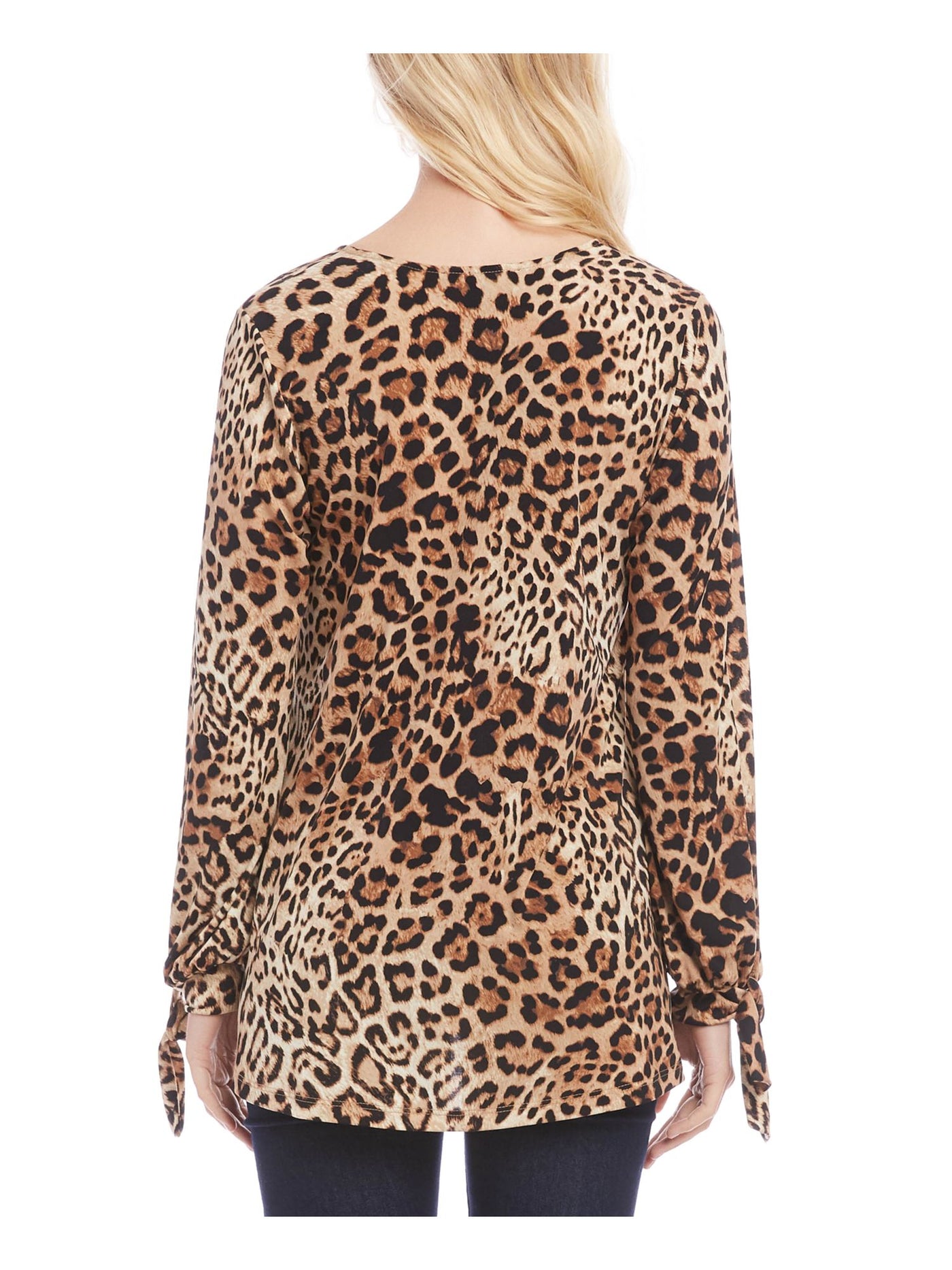 KAREN KANE Womens Beige Animal Print Long Sleeve Scoop Neck Party Top XS