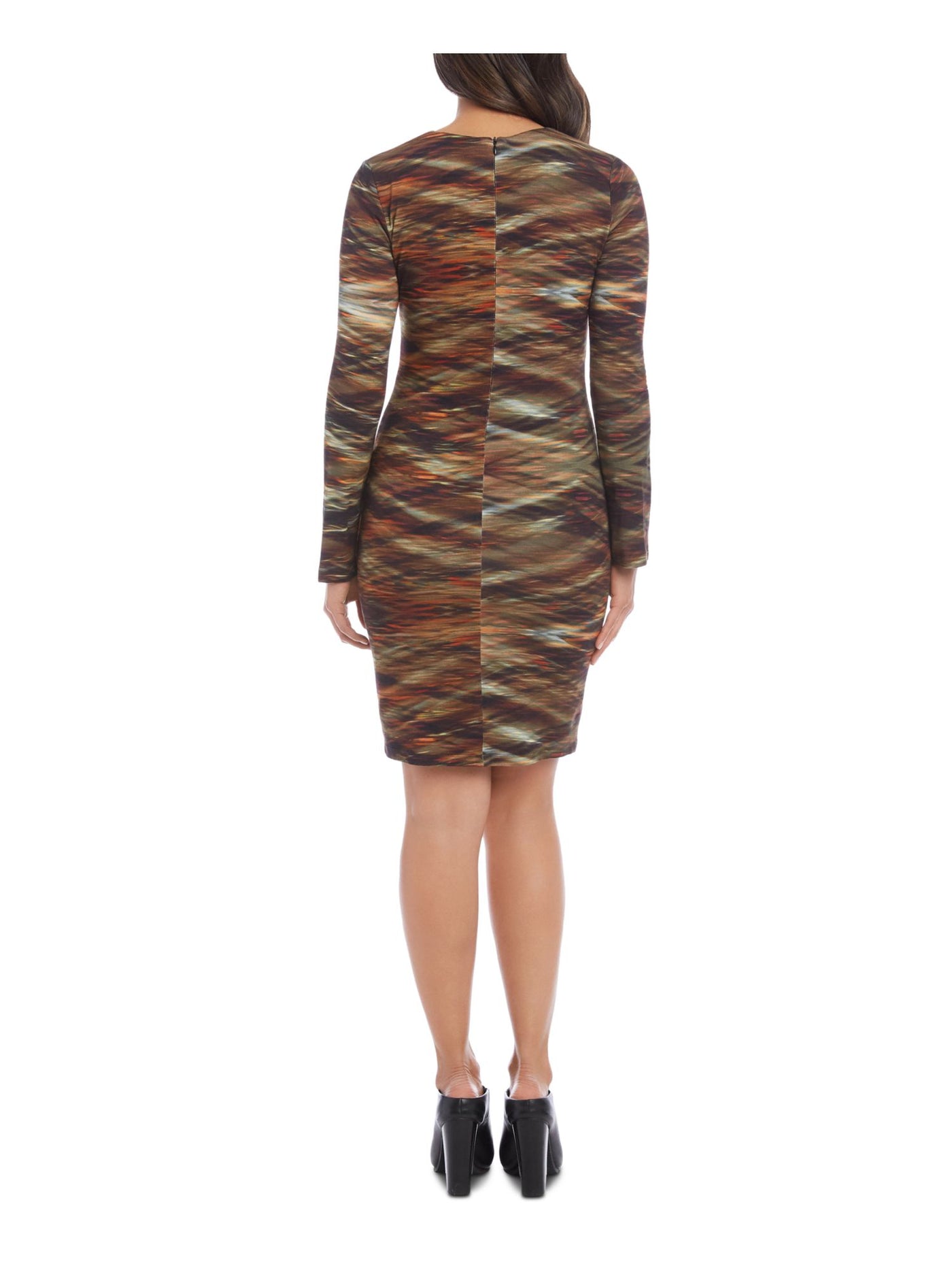 KAREN KANE Womens Green Zippered Printed Long Sleeve V Neck Above The Knee Body Con Dress XL