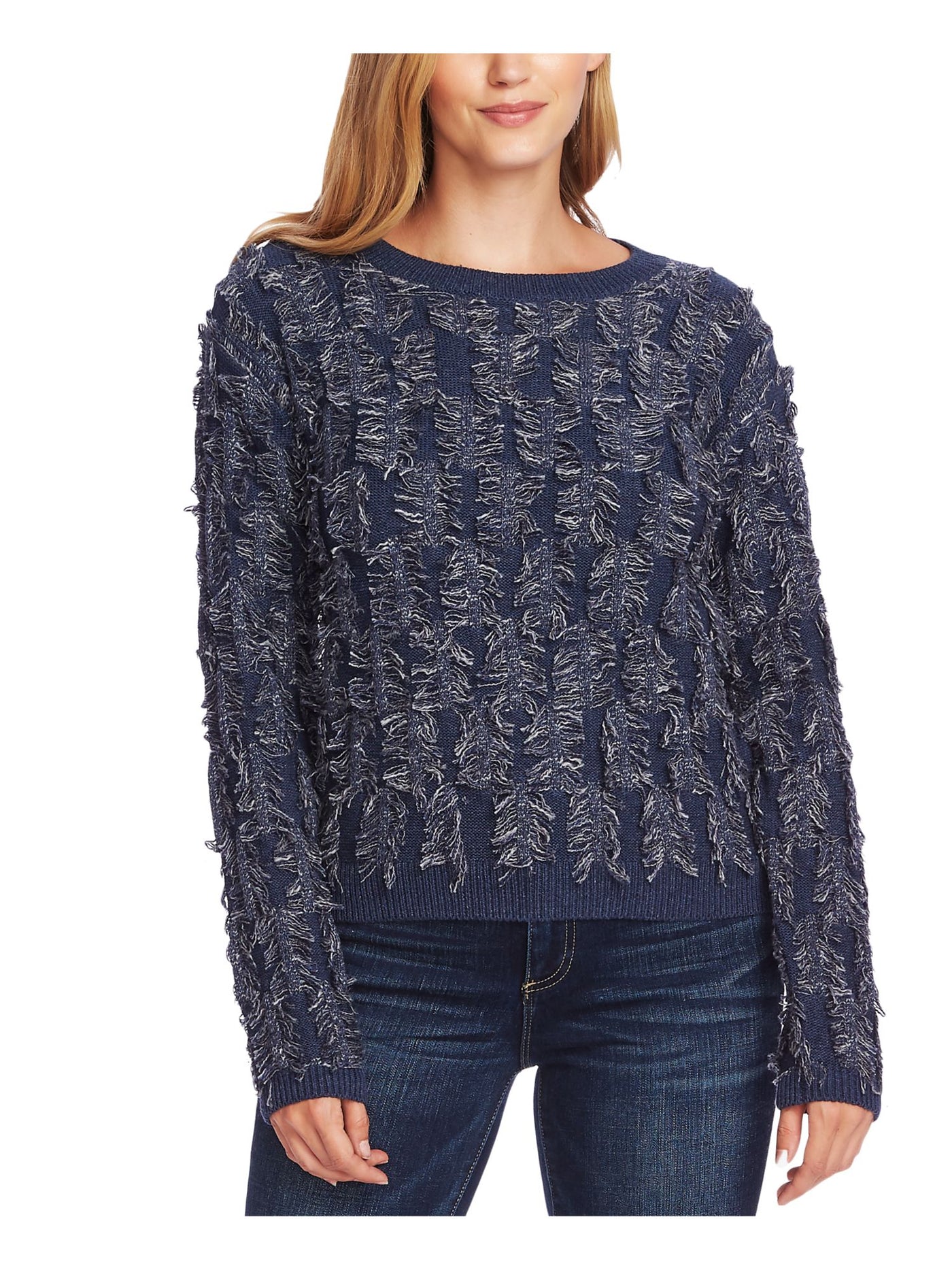 TWO BY VINCE CAMUTO Womens Blue Eyelash Finish Long Sleeve Crew Neck T-Shirt XXS