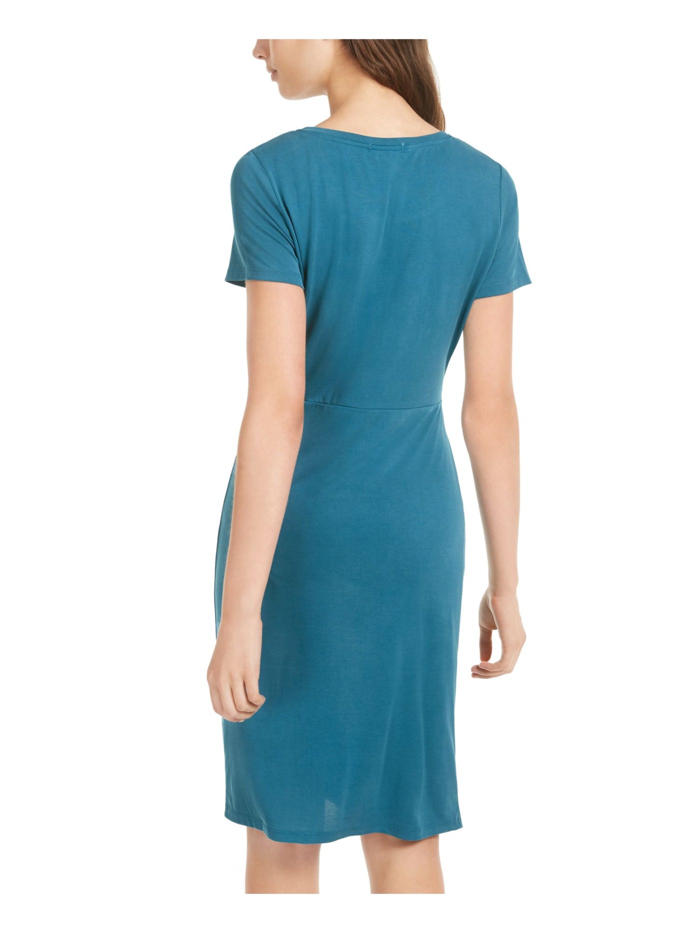 ULTRA FLIRT Womens Teal Ruffled Slip-on Short Sleeve Jewel Neck Knee Length Shirt Dress M