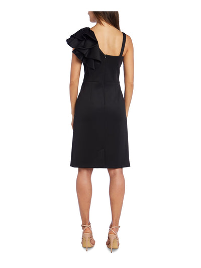 NIGHTWAY Womens Black Sleeveless Asymmetrical Neckline Above The Knee Evening Sheath Dress Petites 8P