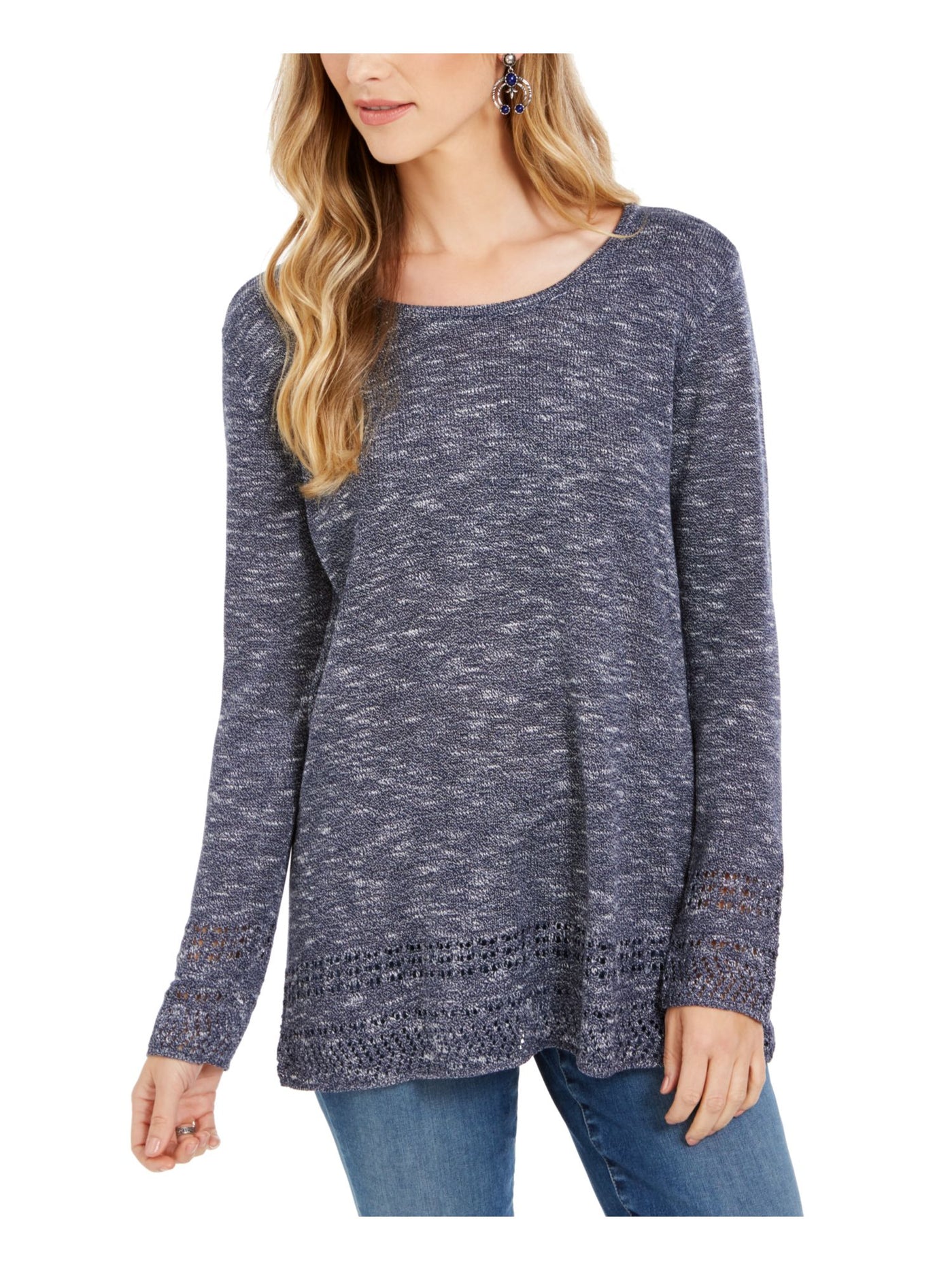 STYLE & COMPANY Womens Textured Long Sleeve Jewel Neck Sweater