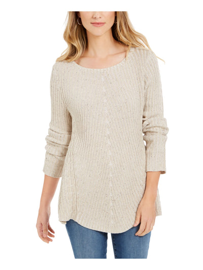 STYLE & COMPANY Womens Beige Textured  Knitted Printed Long Sleeve Jewel Neck T-Shirt S