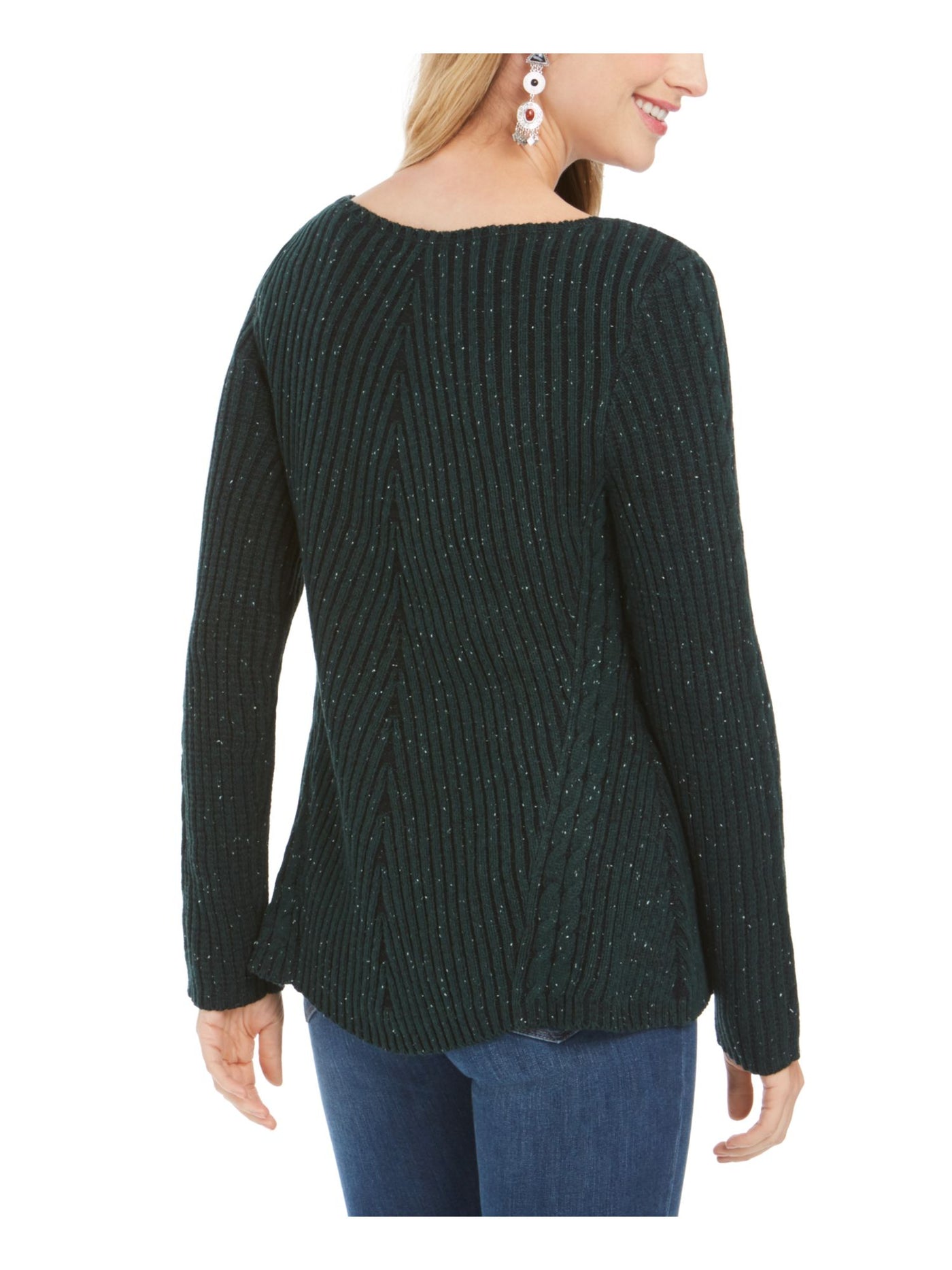 STYLE & COMPANY Womens Green Textured Speckle Long Sleeve Jewel Neck T-Shirt Petites PM