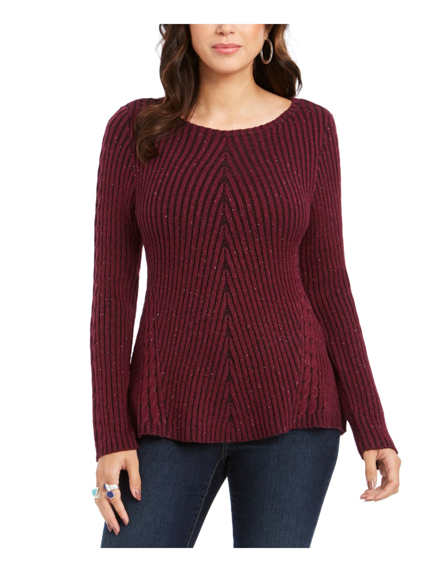 STYLE & COMPANY Womens Burgundy Textured Speckle Long Sleeve Jewel Neck T-Shirt Petites PM