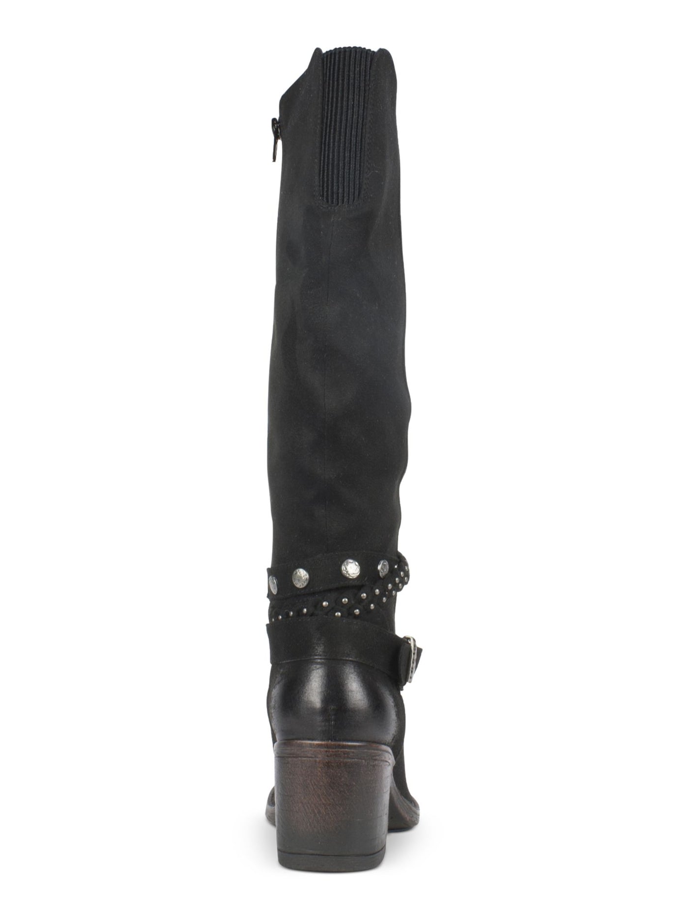 WHITE MOUNTAIN Womens Black Stretch Gore Woven Straps Studded Western Inspired Cushioned Strappy Paulina Round Toe Block Heel Zip-Up Boots Shoes 5 M