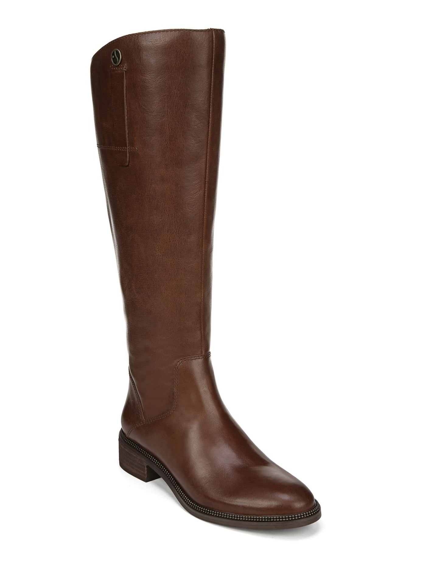 FRANCO SARTO Womens Brown Equestrian Pull Tabs Comfort Beaded Becky Round Toe Block Heel Zip-Up Leather Riding Boot 7 M