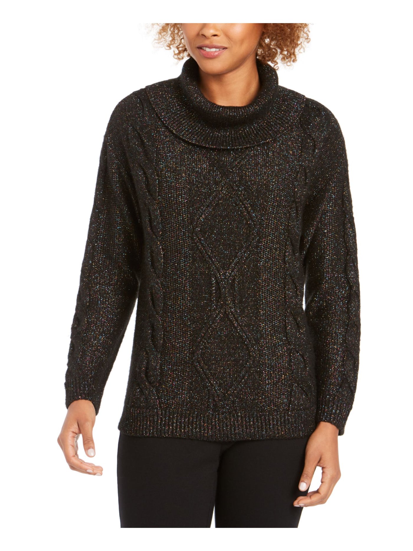 CHARTER CLUB Womens Black Speckle Long Sleeve Cowl Neck Sweater XS
