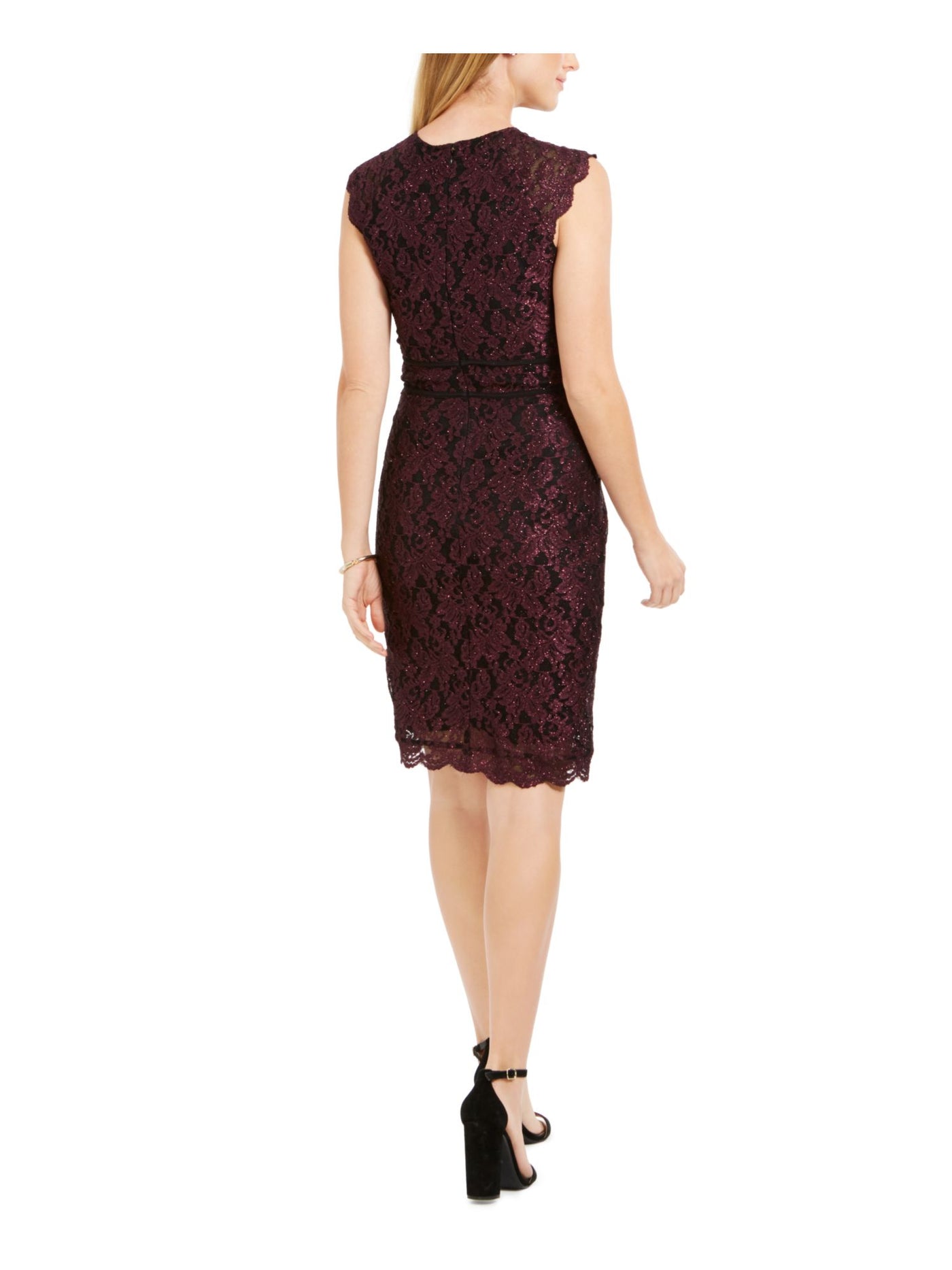 NIGHTWAY Womens Lace Glitter Glitter Sleeveless Jewel Neck Above The Knee Cocktail Sheath Dress