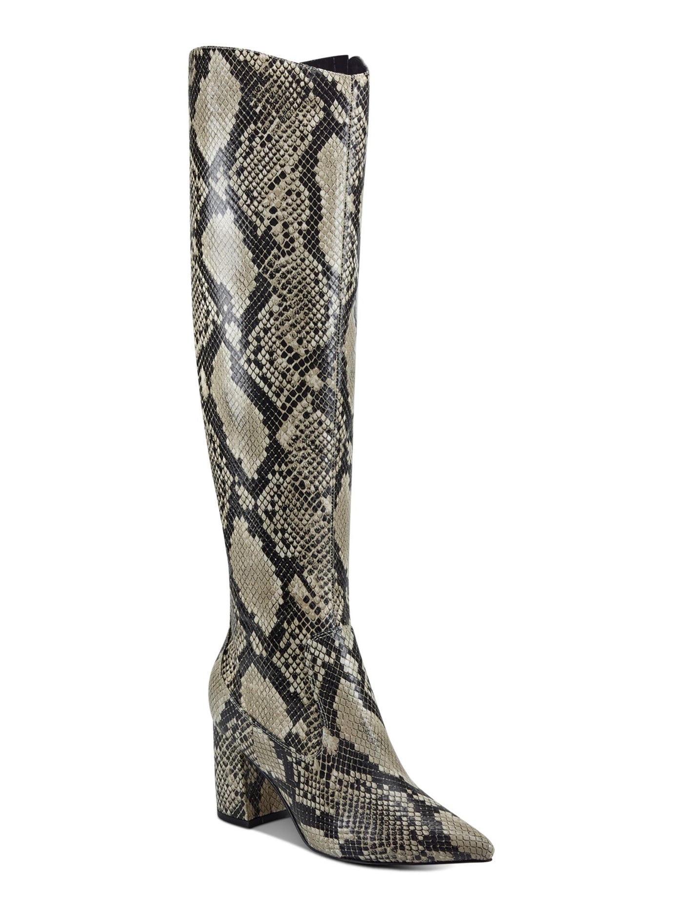 MARC FISHER Womens Gray Snakeskin Cushioned Comfort Retie2 Pointed Toe Block Heel Zip-Up Dress Boots 8 M