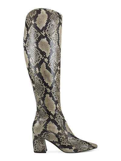 MARC FISHER Womens Gray Snakeskin Cushioned Comfort Retie2 Pointed Toe Block Heel Zip-Up Dress Boots 6.5 M