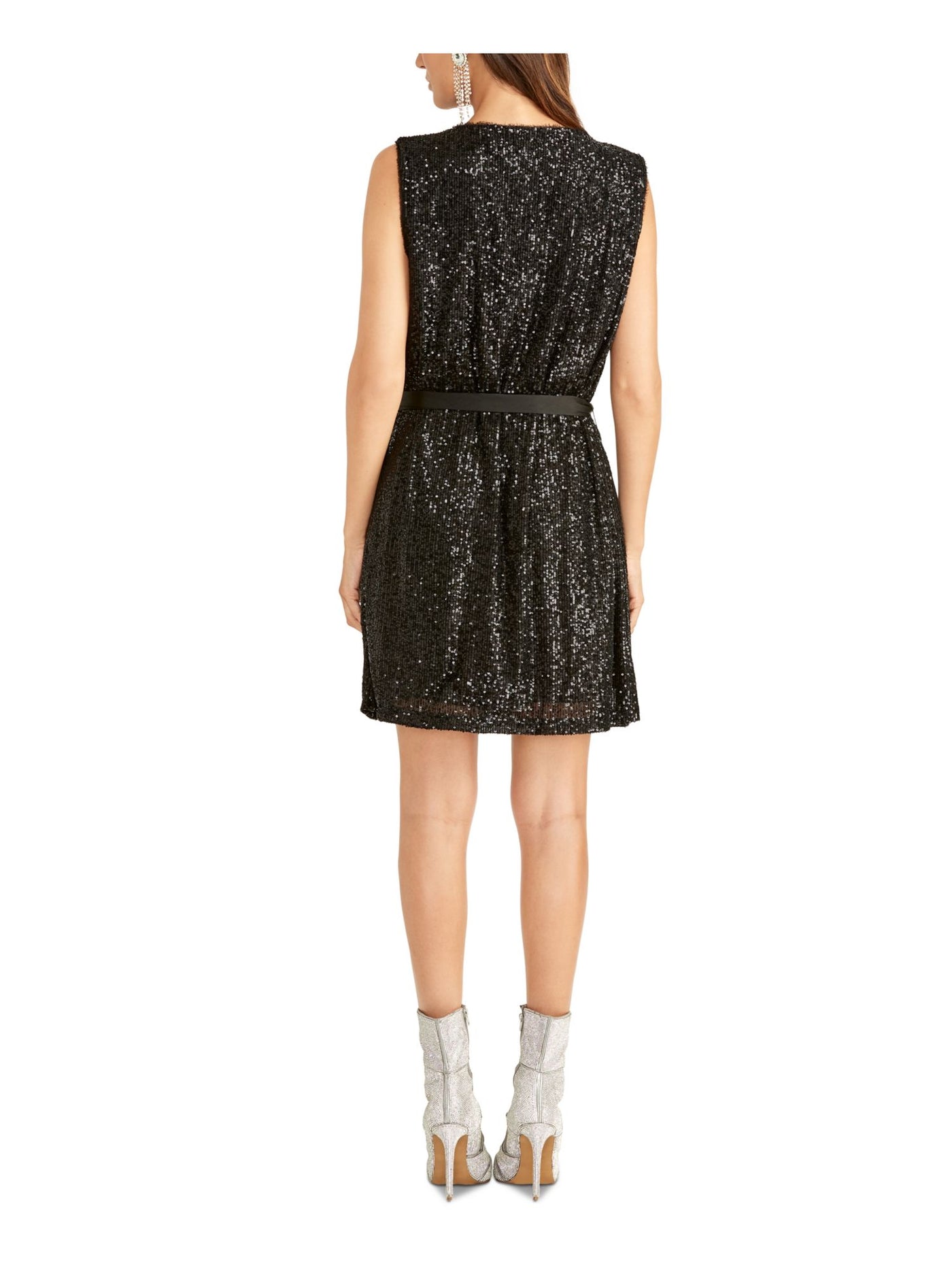 RACHEL ROY Womens Sequined Sleeveless Keyhole Short Party Sheath Dress