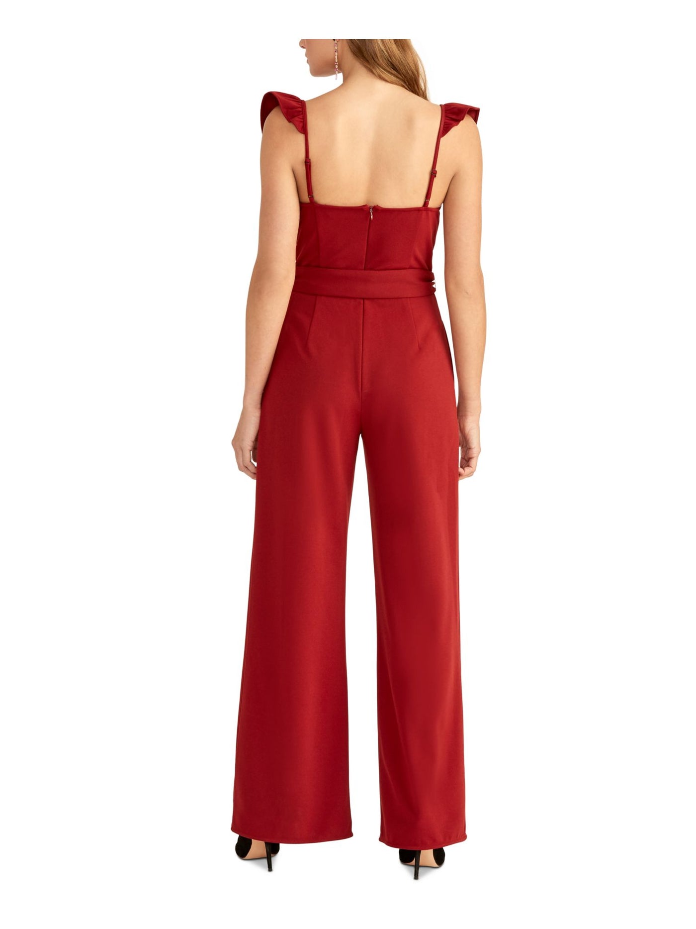 RACHEL ROY Womens Red Tie Ruffled Cap Sleeve Sweetheart Neckline Party Wide Leg Jumpsuit M