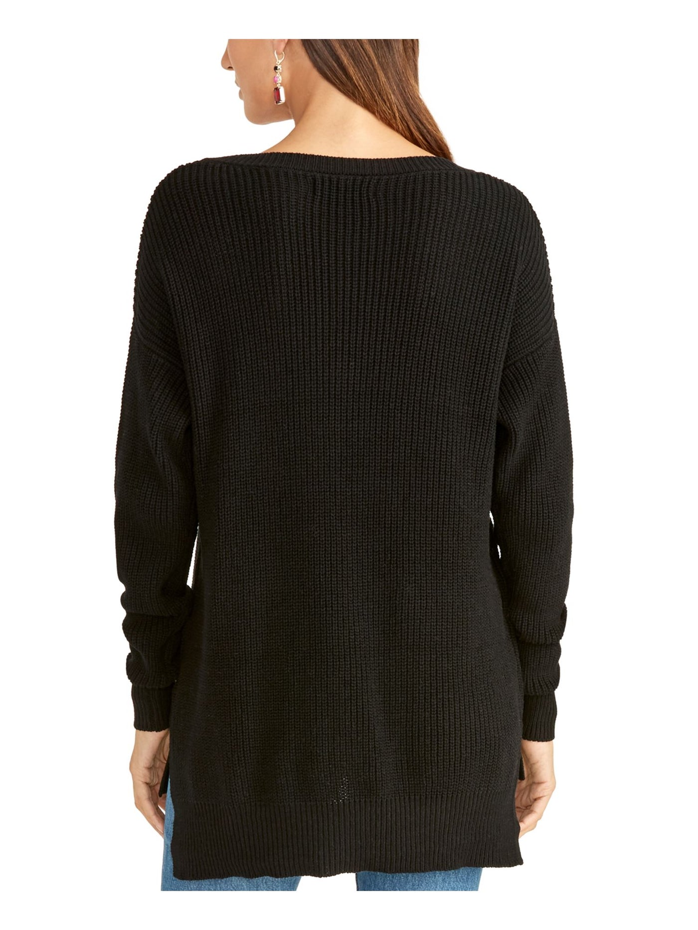 RACHEL RACHEL ROY Womens Black Pocketed 3/4 Sleeve V Neck Hi-Lo Sweater M