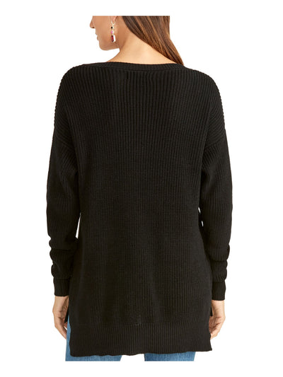 RACHEL RACHEL ROY Womens Black Pocketed 3/4 Sleeve V Neck Hi-Lo Sweater M