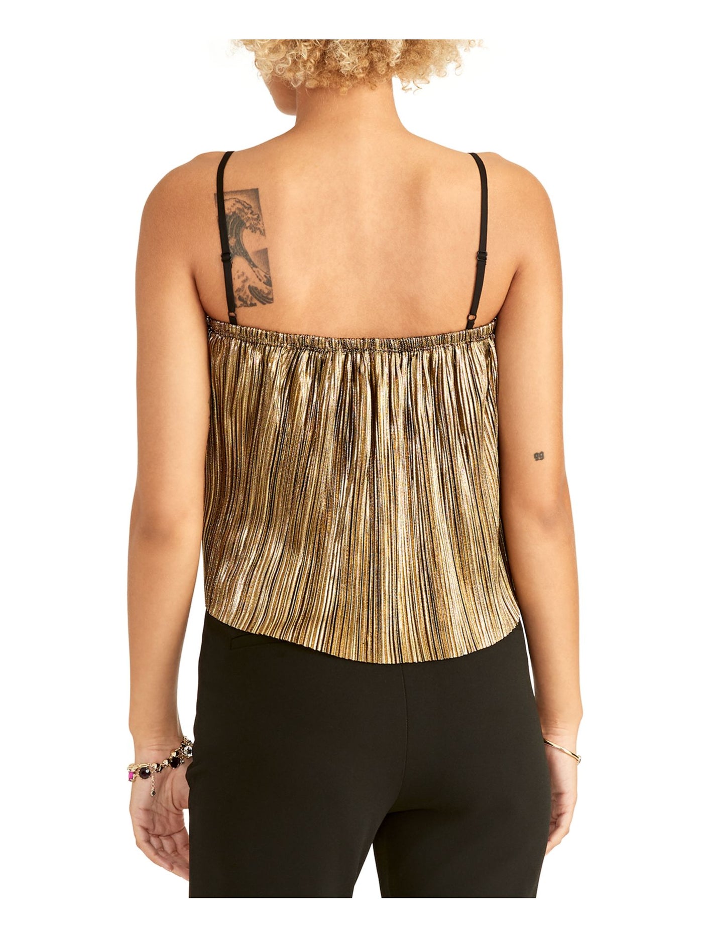 RACHEL ROY Womens Gold Shimmer Striped Spaghetti Strap Square Neck Cocktail Crop Top S