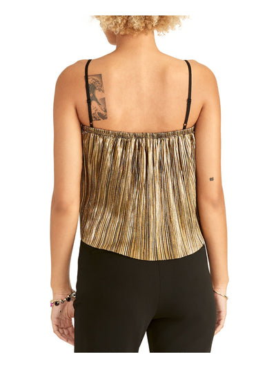 RACHEL ROY Womens Gold Shimmer Striped Spaghetti Strap Square Neck Cocktail Crop Top M