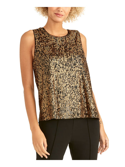 RACHEL ROY Womens Sequined Sleeveless Jewel Neck Party Top