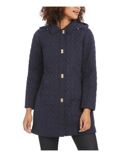 JONES NEW YORK Womens Navy Zippered Pocketed Removable Hood Water Repellant Raincoat Petites PXXS