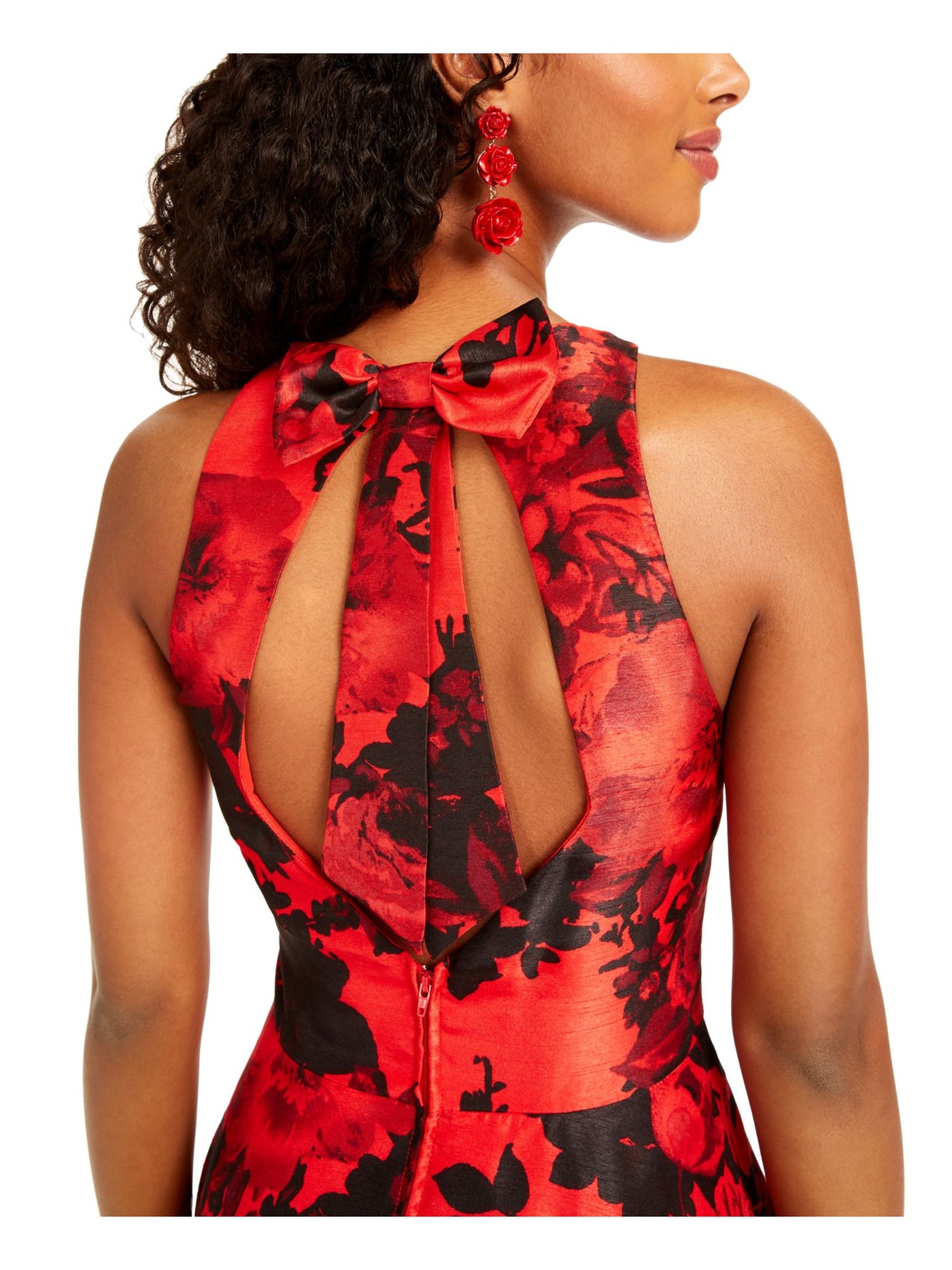 CITY STUDIO Womens Red Cut Out Ruffled Printed Sleeveless V Neck Short Party Fit + Flare Dress 3