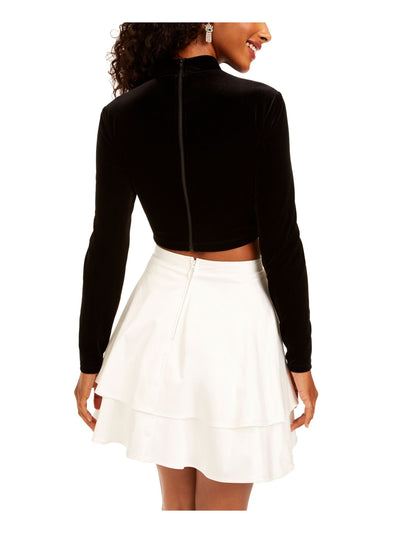 CITY TRIANGLES Womens White Ruffled Long Sleeve Mock Mini A-Line Dress 1