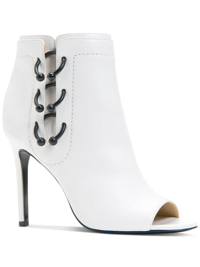 KATY PERRY Womens White V-Notch Cutout Ring Hardware Unity Too Round Toe Stiletto Zip-Up Leather Shootie 9.5 M